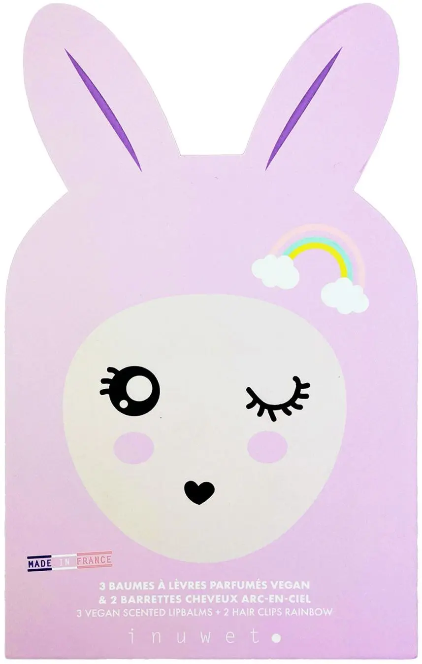 Dárkové balení 3 balzámů na rty a 2 gumiček do vlasů Inuwet Bunny Box uni