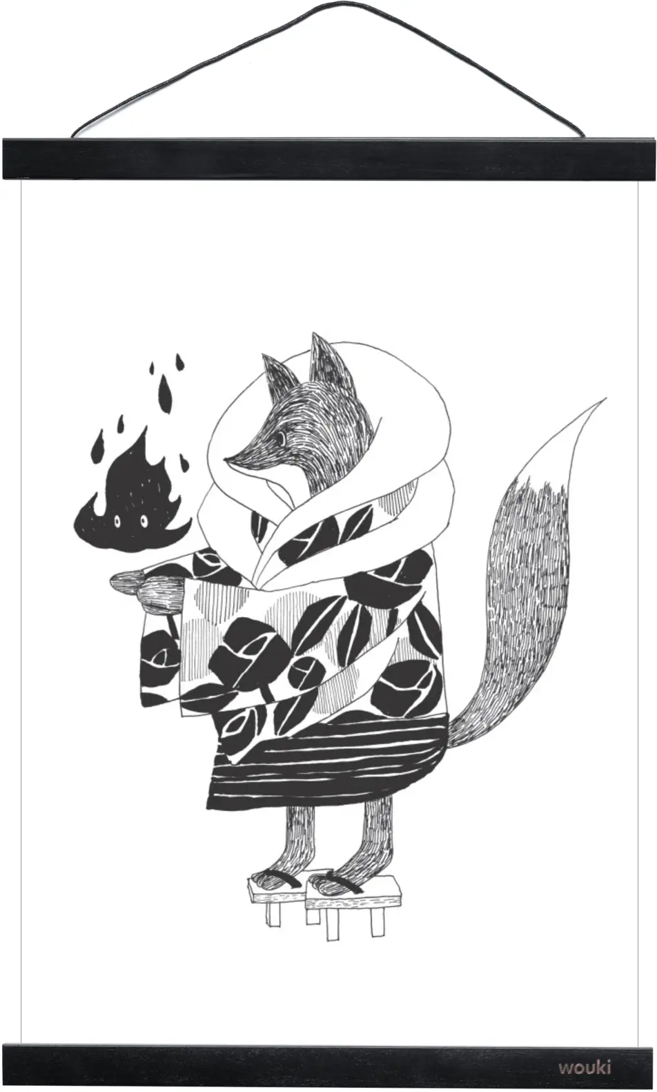 Wouki Art Print plakát – Magical Beasts – Kitsunebi – černé lišty uni