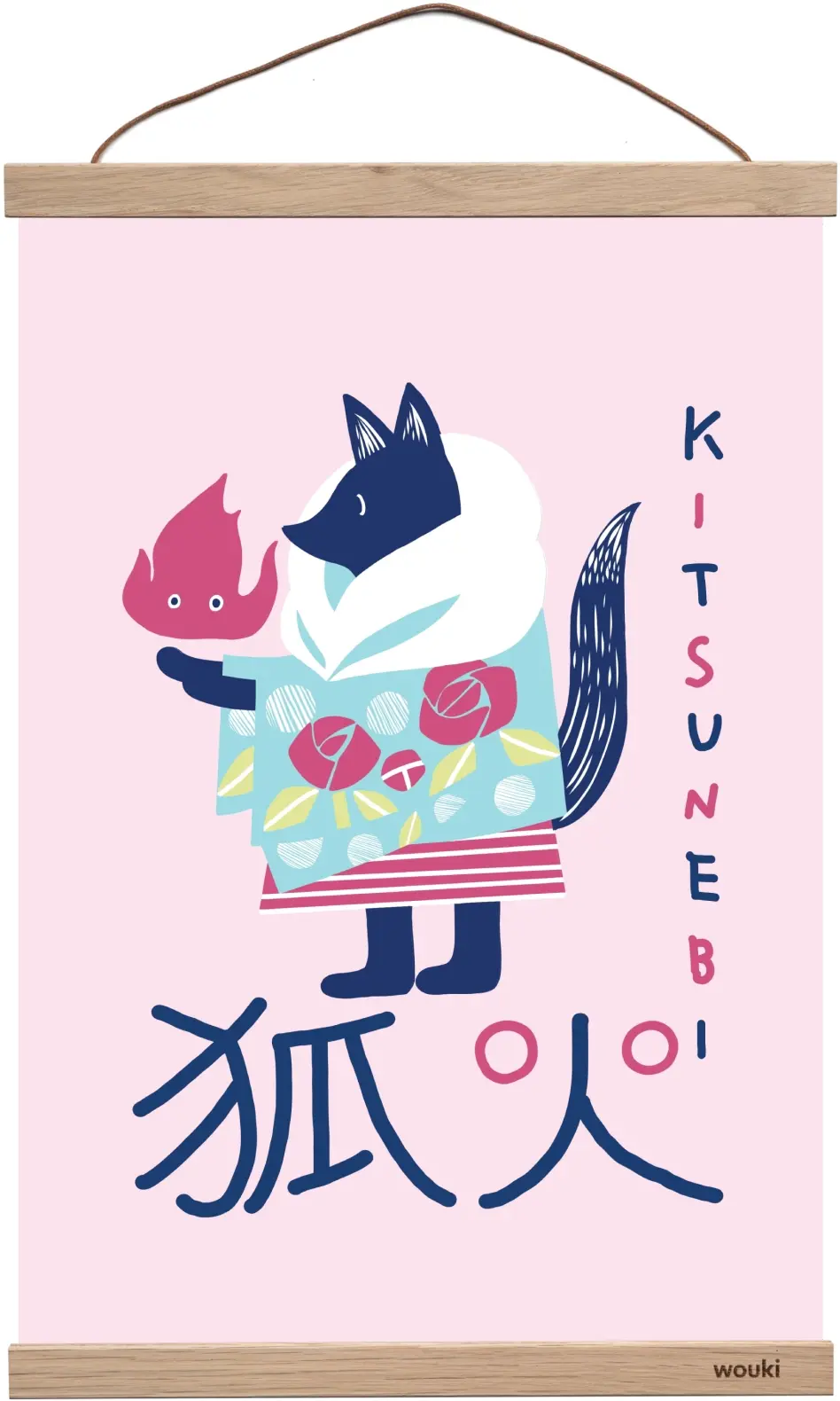 Wouki Art Print plakát - Magical Beasts – Kitsunebi Momoiro – dubové lišty uni