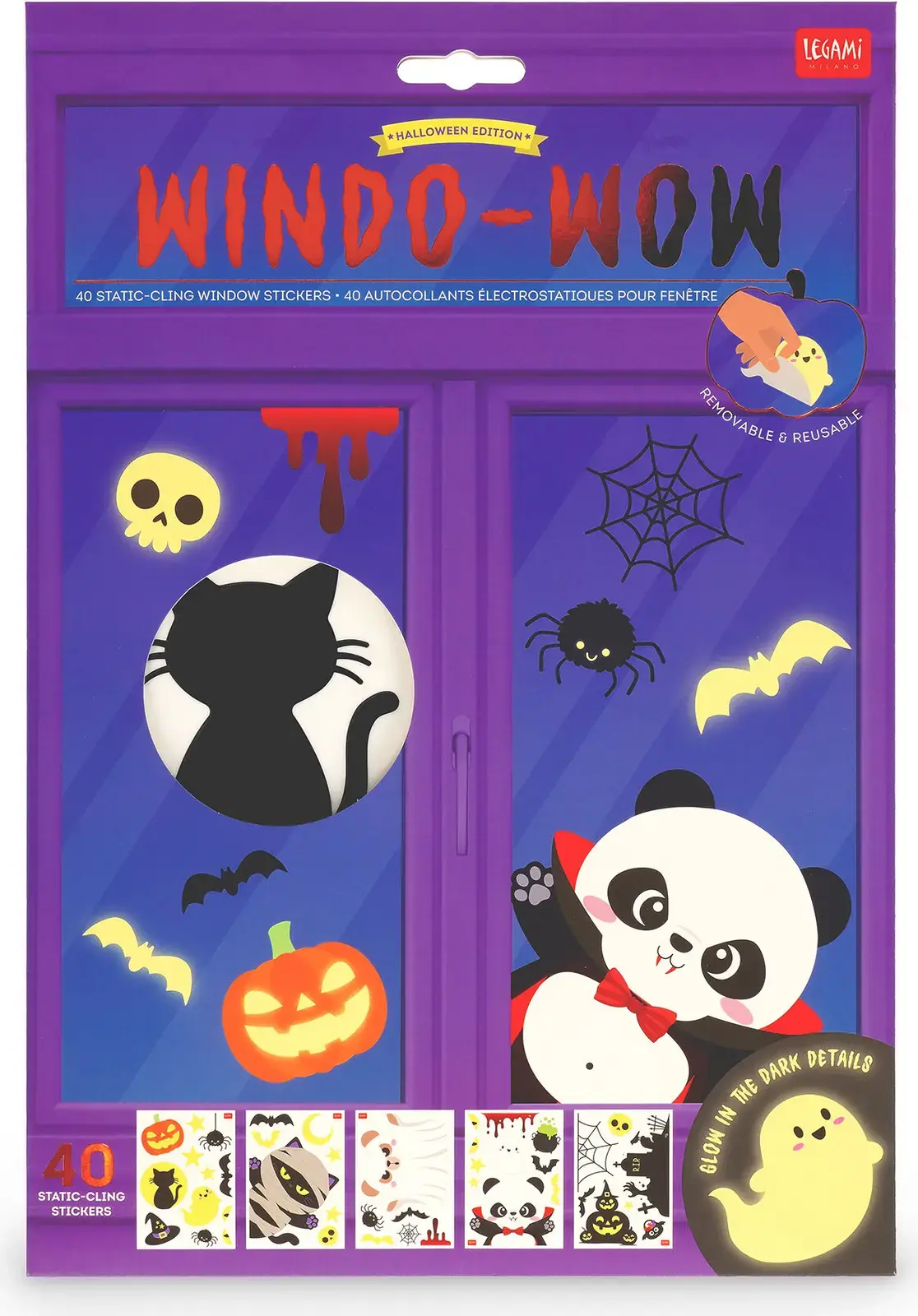 Statické nálepky na okno Legami Windo-Wow 40 Static Cling Stickers - Halloween uni