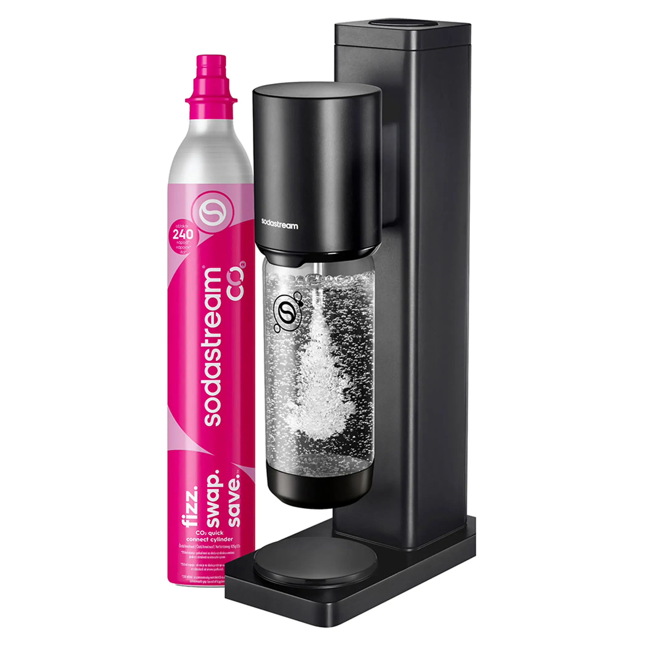 SodaStream FRESH BLACK Výrobník domácí perlivé vody 1x, Výrobník perlivé vody FRESH BLACK, 1x, Bombička CO₂ se systémem QuickConnect, 1x, Plastová