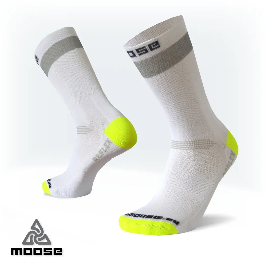 RACE REFLEX cyklistické reflexní ponožky Moose Bílá S 1 pár