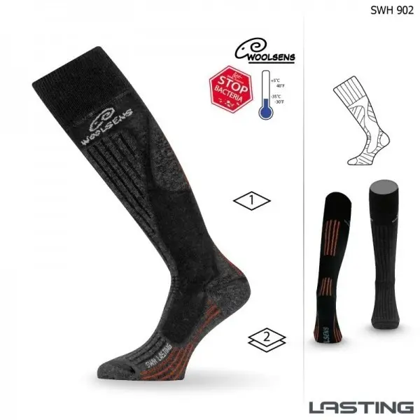 LASTING merino lyžařské podkolenky SWH černá + oranžová Velikost: L/42-45