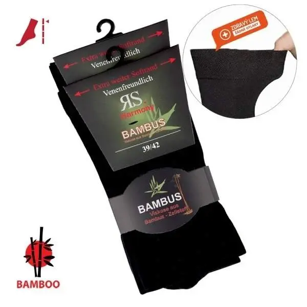 Bambusové unisex EXTRA ŠIROKÉ zdravotní ponožky RS 43-46 2 páry černá