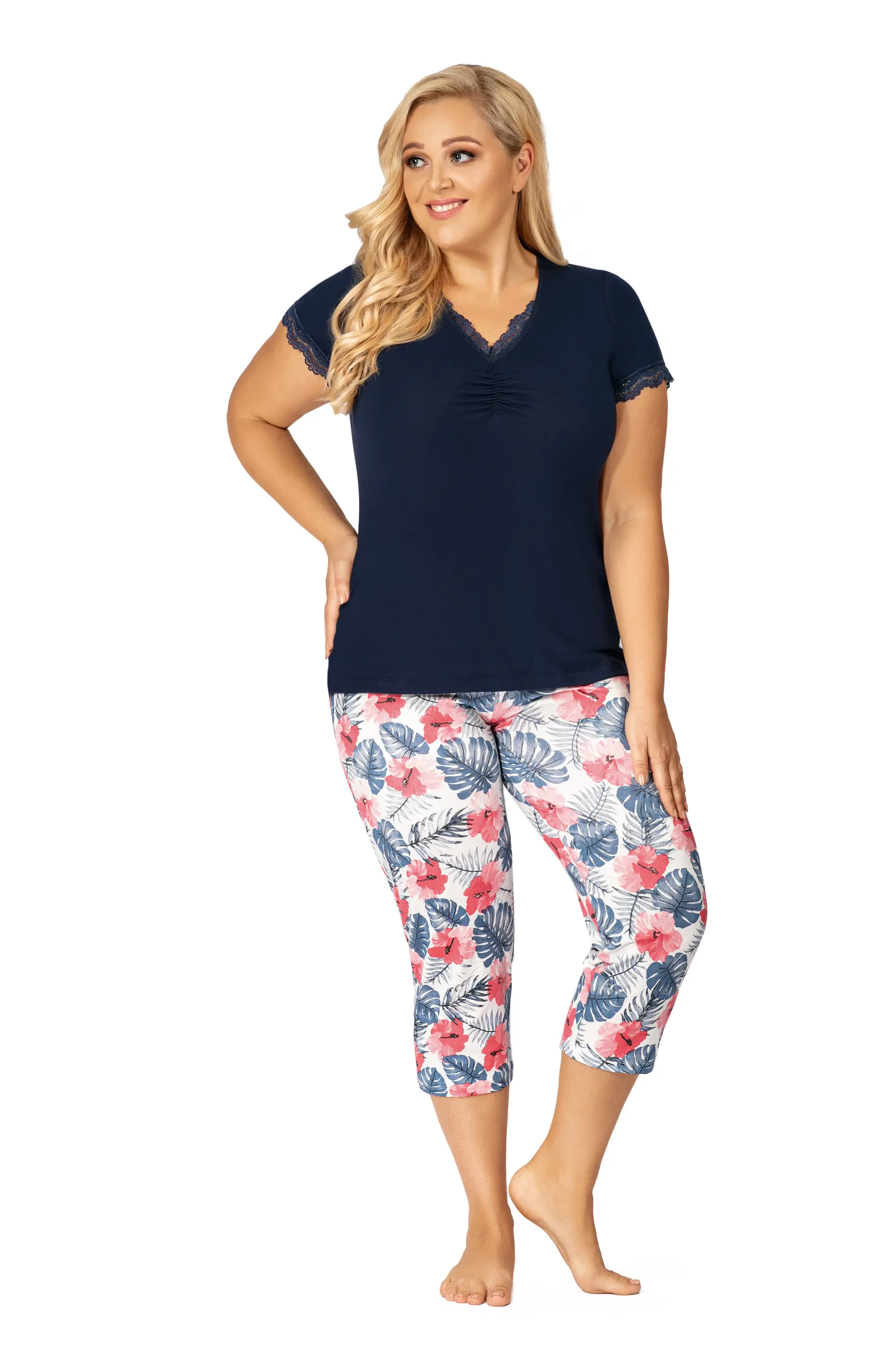 Donna pyžamo Mila 3/4 plus - tm. modrá, 5XL