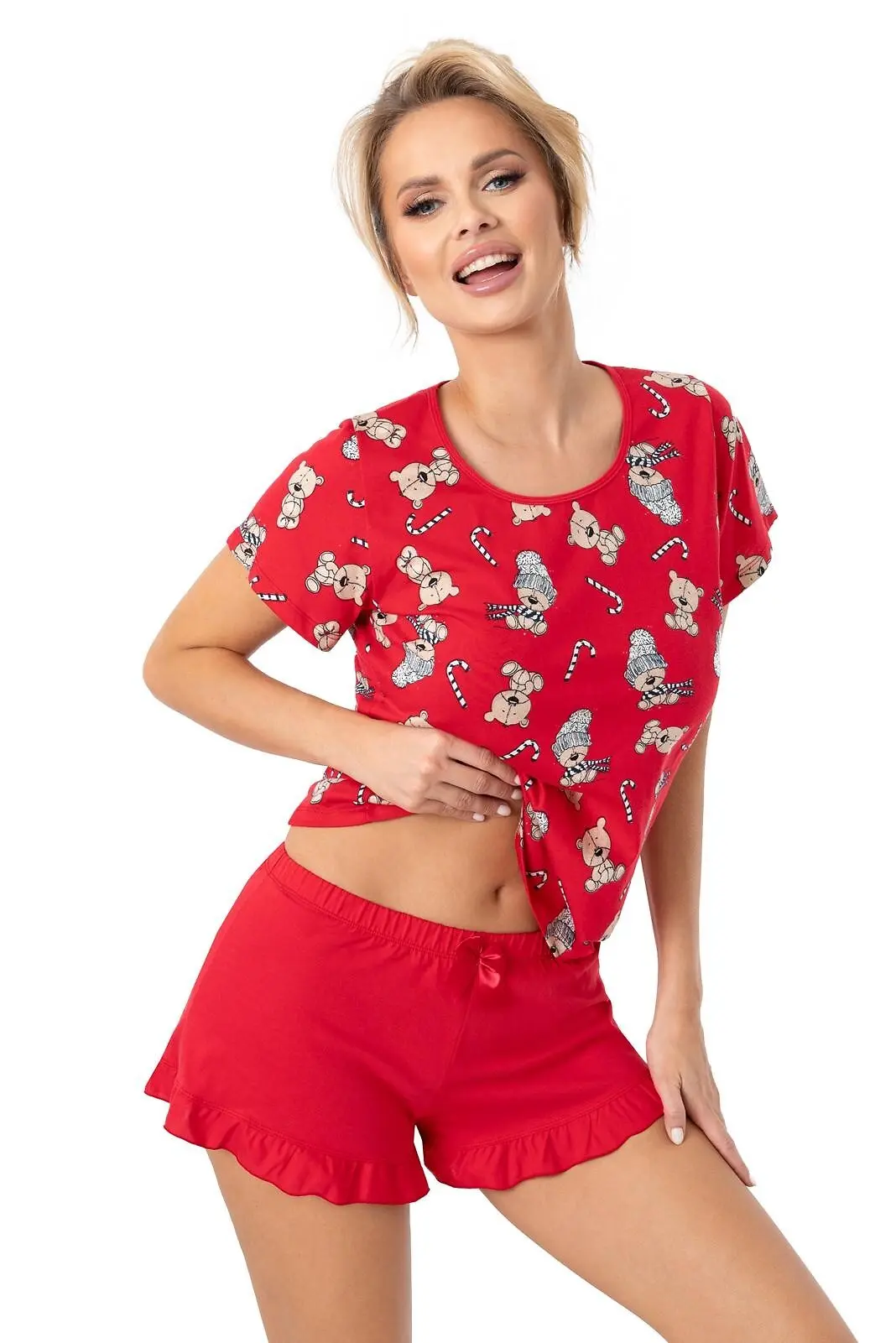 Donna pyžamo vánoční Bear short - červená