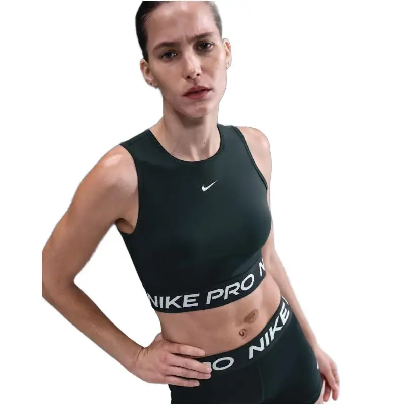 Nike Pro DF CROP TANK SEAWEED/WHITE dámské tréninkové tričko