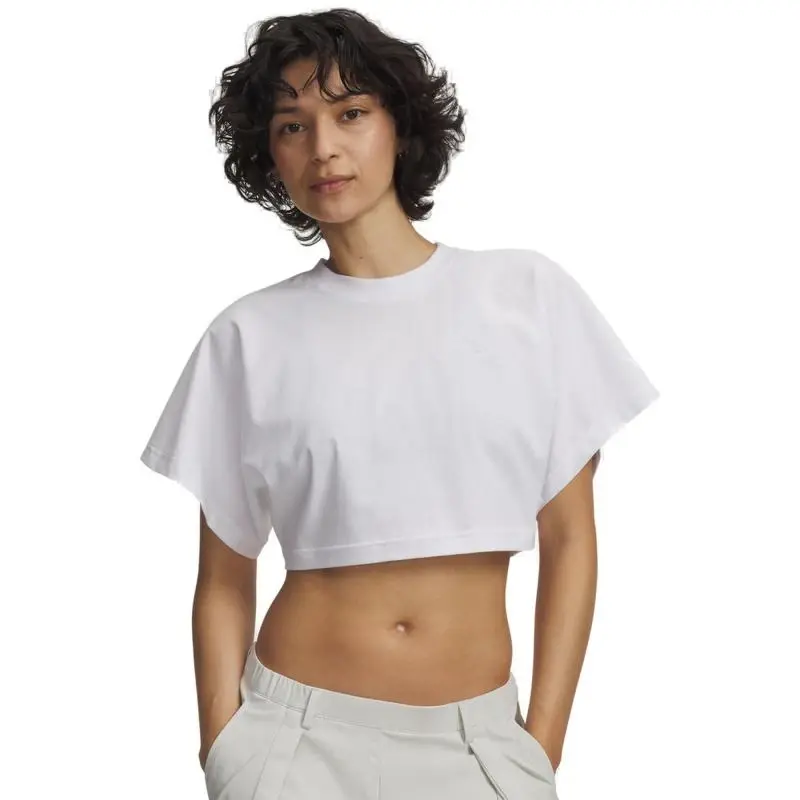 Under Armour Cropped Script SS Tee-WHT