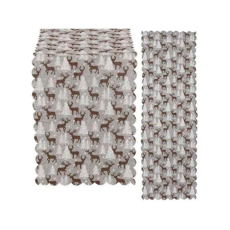 SPRINGOS Vánoční ubrus 186x35 cm Sobi a Stromky šedo-hnědý CA0616-XG