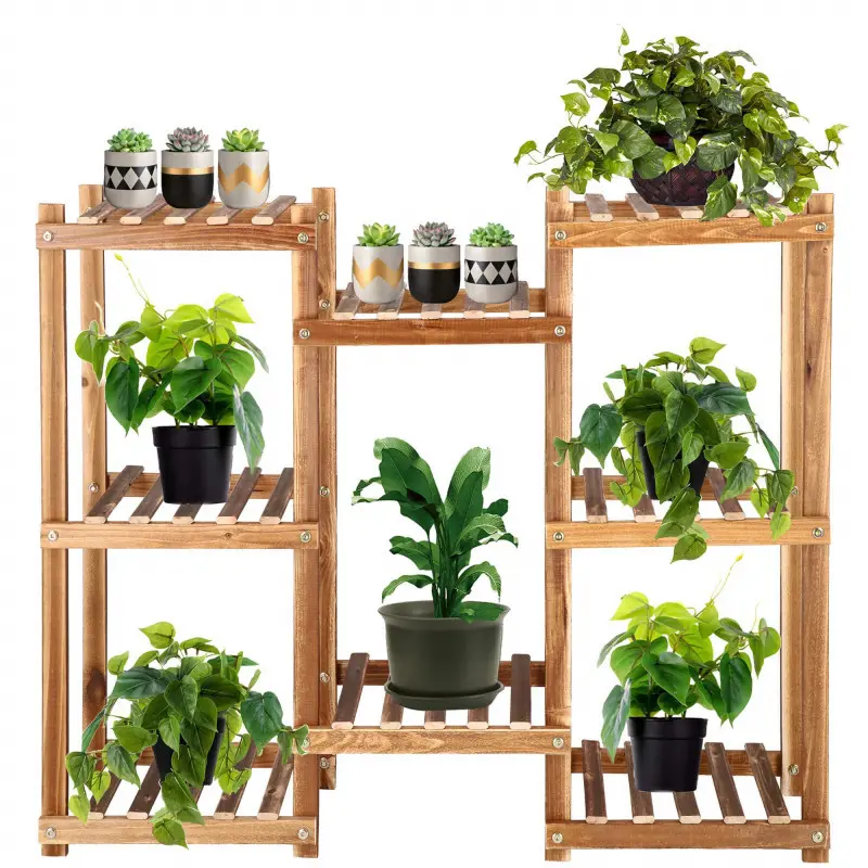 SPRINGOS Stojan na květiny PLANT 8 přírodní dřevo