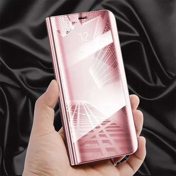 Zrcadlový plastový flip obal pro Honor 20 - růžový