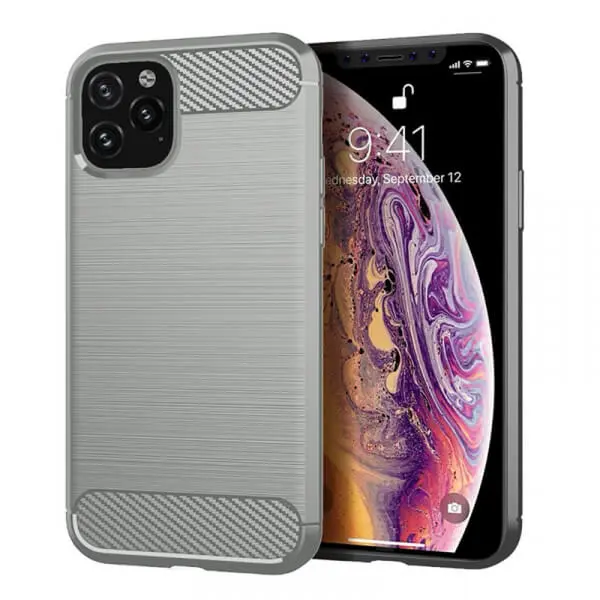 Ochranný silikonový obal karbon pro Apple iPhone 11 Pro Max - šedý