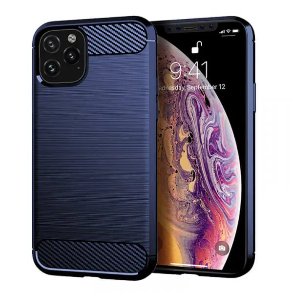 Ochranný silikonový obal karbon pro Apple iPhone 11 Pro - tmavě modrý