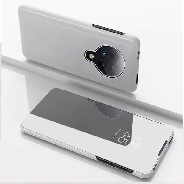 Zrcadlový silikonový flip obal pro Xiaomi Poco F2 Pro - stříbrný