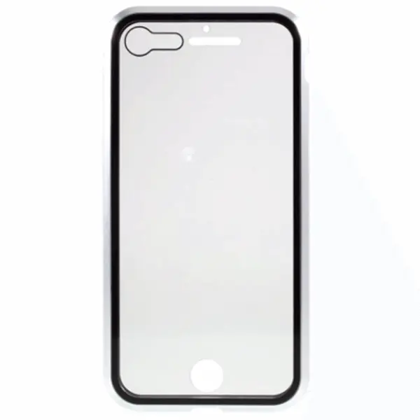 Ochranný kryt s hliníkovým magnetickým rámečkem a ochraným sklem pro Apple iPhone 7 - stříbrný