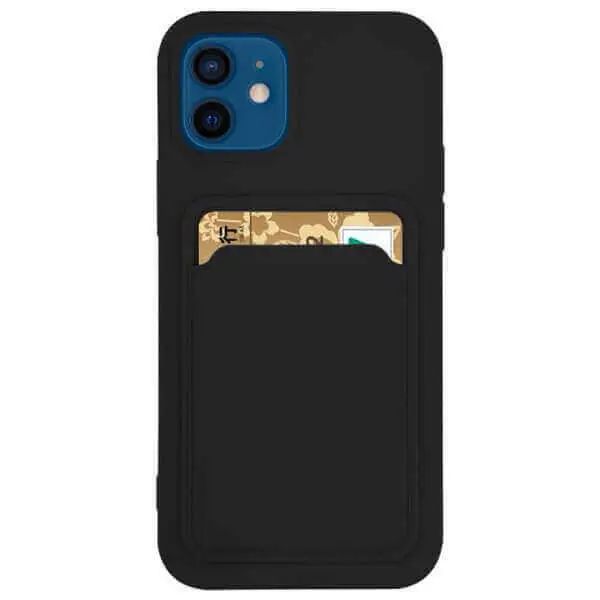 Extrapevný silikonový ochranný kryt s kapsou na kartu pro Apple iPhone 13 Pro Max - černý