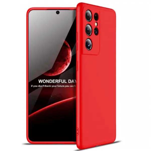 Ochranný 360° celotělový plastový kryt pro Samsung Galaxy S22 5G - červený