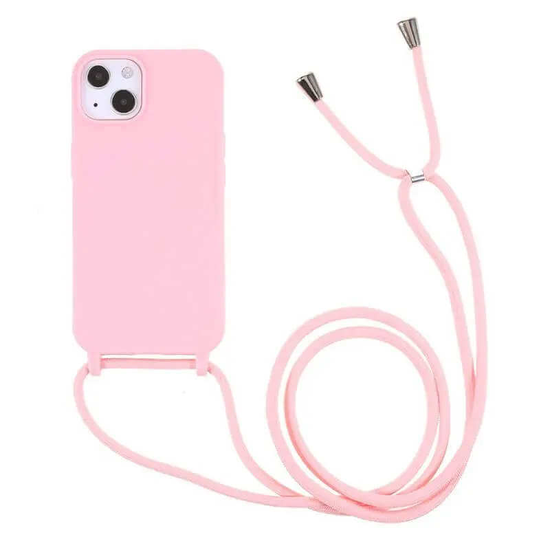 Gumový ochranný kryt se šňůrkou na krk pro Apple iPhone 14 Pro Max - světle růžový