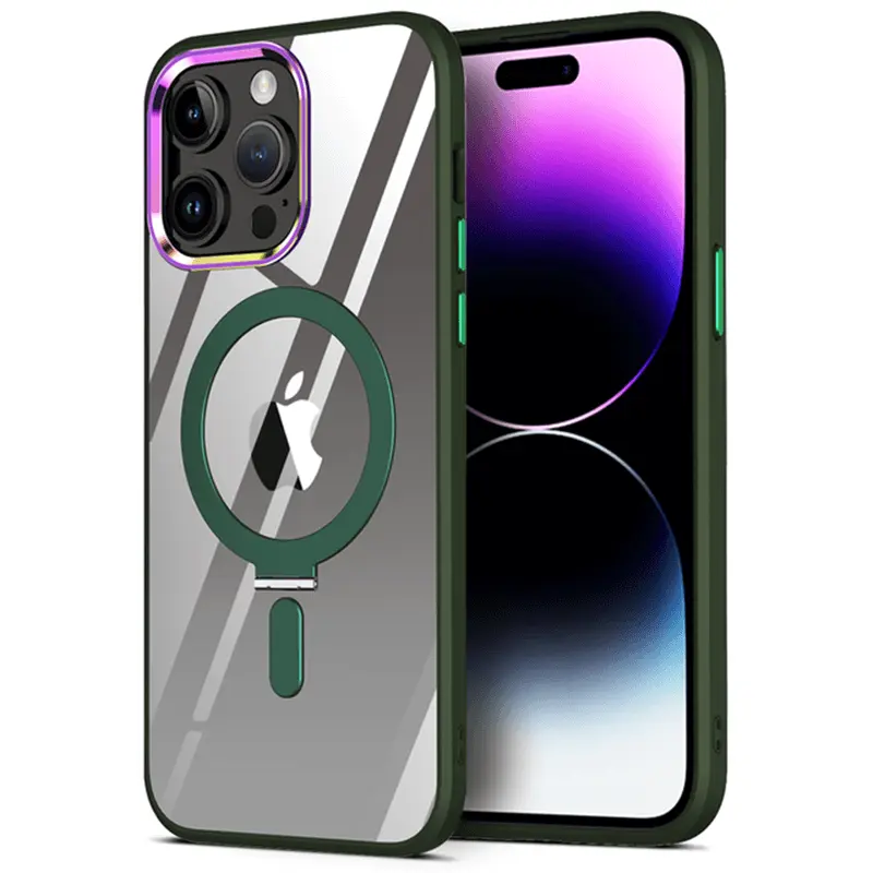 Plastový obal MagSafe se stojánkem pro Apple iPhone 14 Plus - tmavě zelený