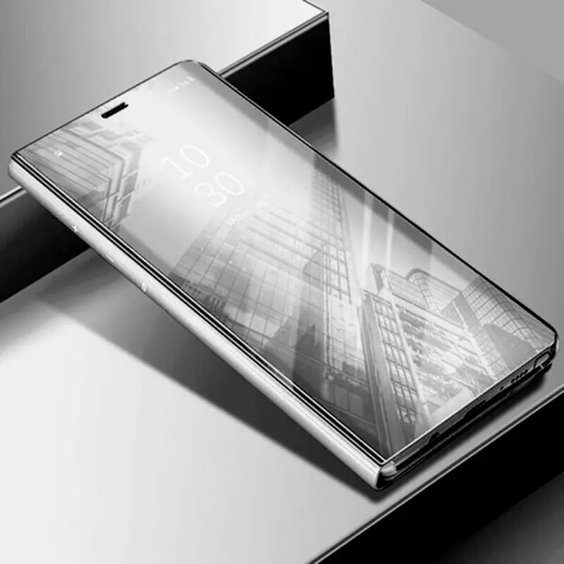 Zrcadlový plastový flip obal pro Xiaomi Redmi 12C - stříbrný