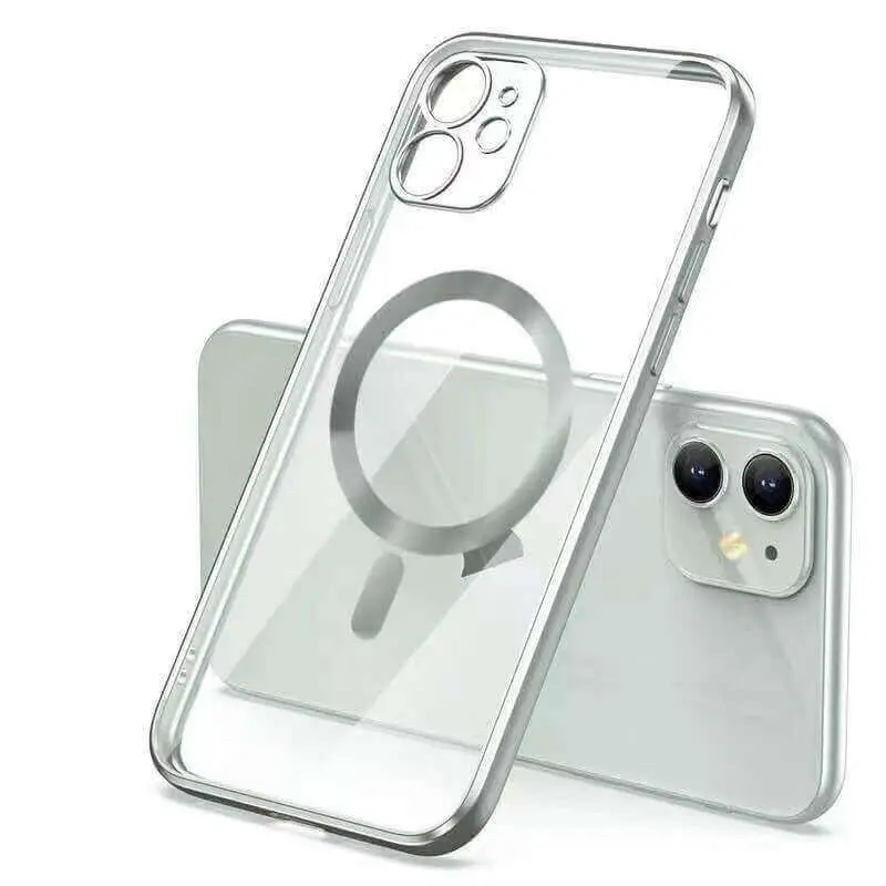 MagSafe silikonový kryt pro Apple iPhone 15 Pro Max - stříbrný