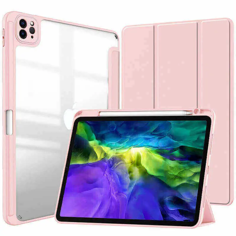 2v1 Smart flip cover + zadní silikonový ochranný obal s držákem na pero pro Honor Pad X9 - světle růžový