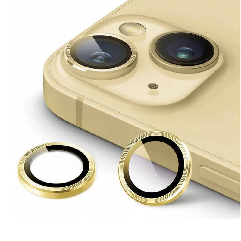 Metalické ochranné sklo na čočku fotoaparátu a kamery pro Apple iPhone 13 - zlaté