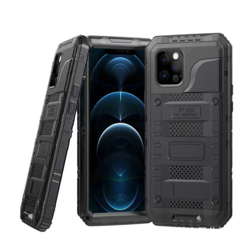 Voděodolný hliníkovo-silikonový obal pro Apple iPhone 15 Pro Max - černý