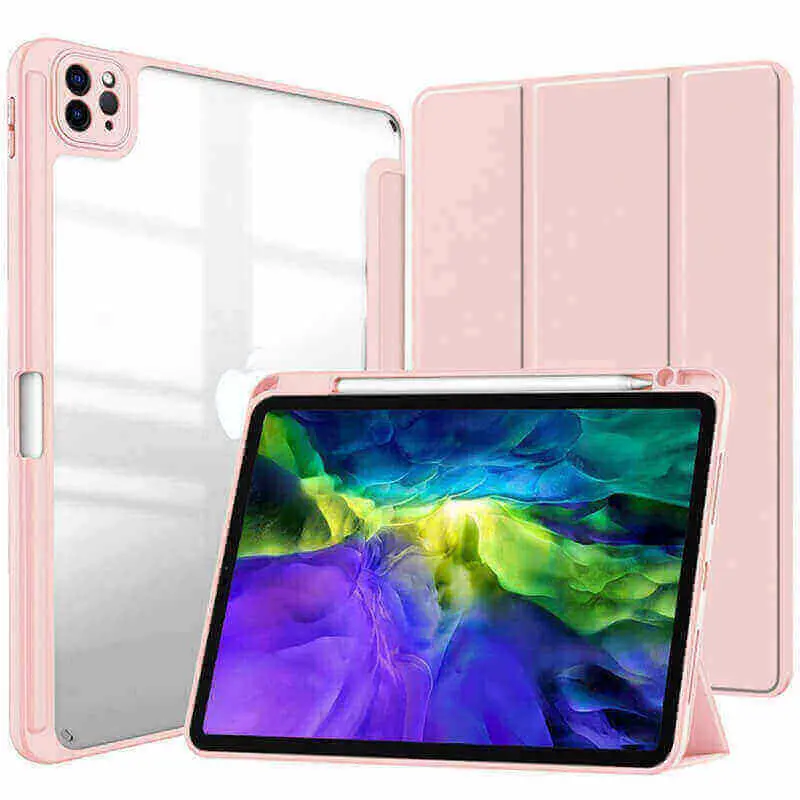 2v1 Smart flip cover + zadní silikonový ochranný obal s držákem na pero pro Xiaomi Redmi Pad SE 11'' - světle růžový