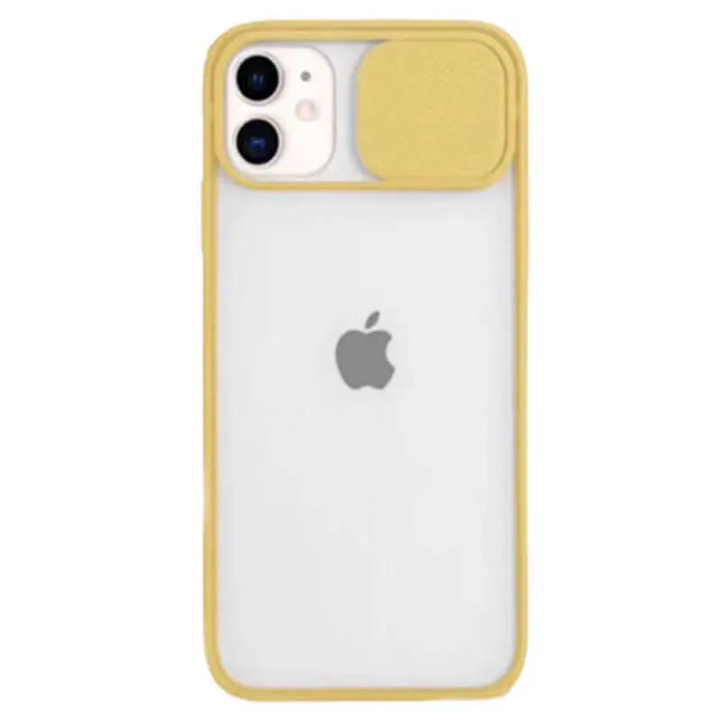 Silikonový ochranný obal s posuvným krytem na fotoaparát pro Apple iPhone 13 Pro - žlutý