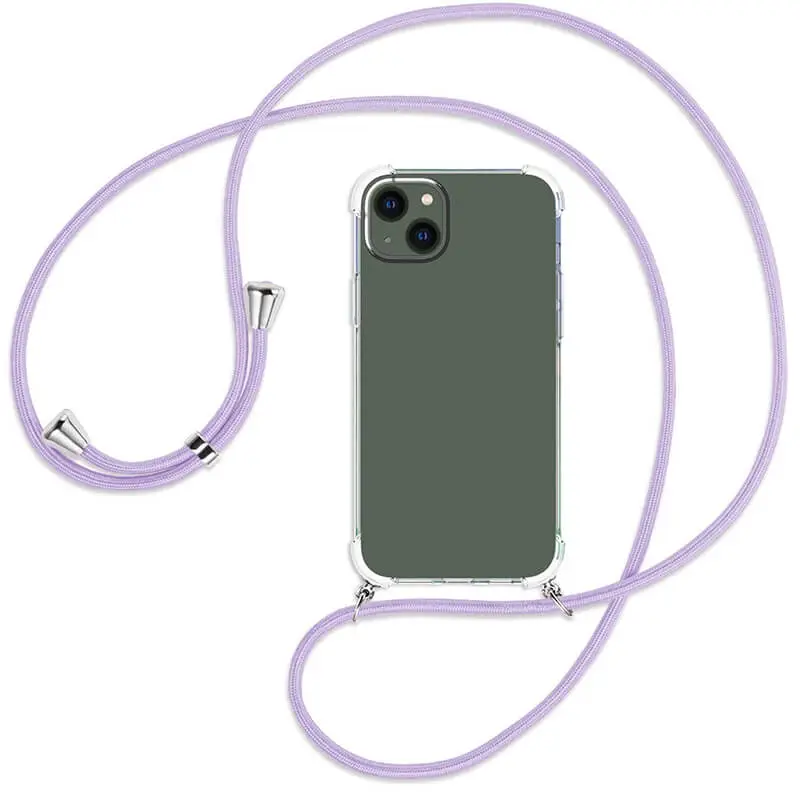 Průhledný silikonový ochranný kryt se šňůrkou na krk pro Apple iPhone 13 Pro Max - světle fialová