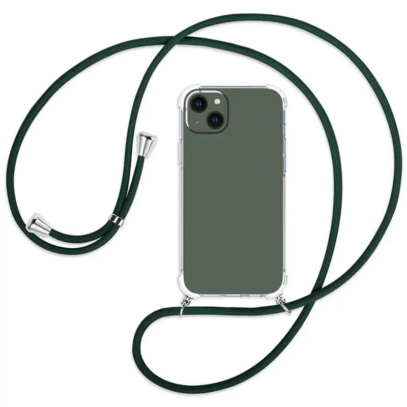 Průhledný silikonový ochranný kryt se šňůrkou na krk pro Apple iPhone 6/6S - tmavě zelená