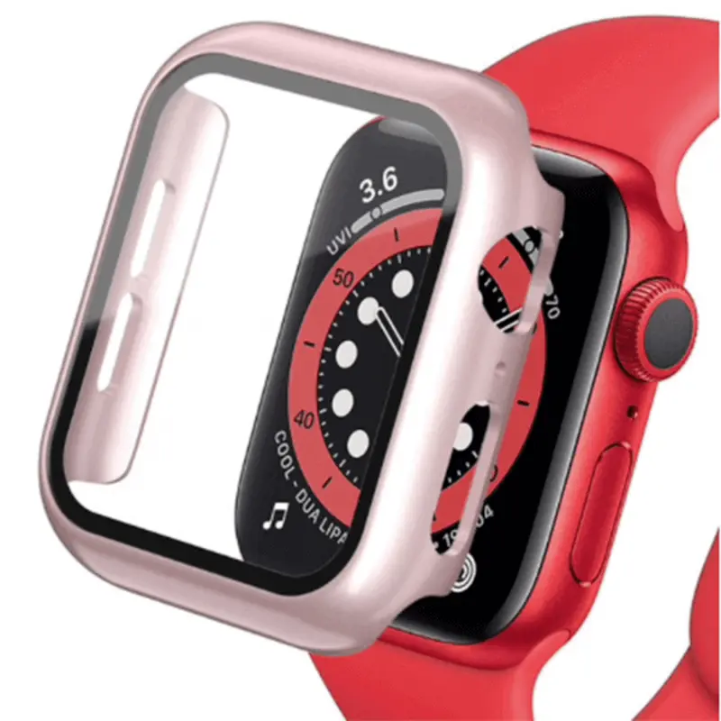 2v1 Kryt s ochranným sklem na Apple Watch 42 mm (10.série) - světle růžový