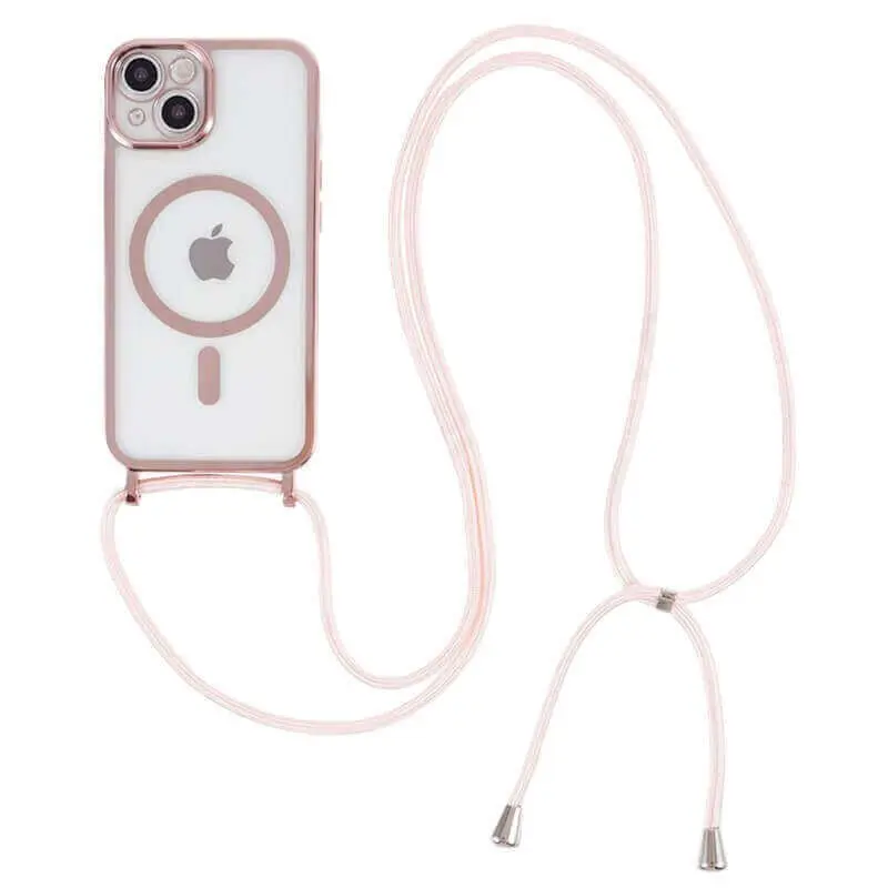 MagSafe silikonový kryt se šňůrkou pro Apple iPhone 16 Pro Max - světle růžový