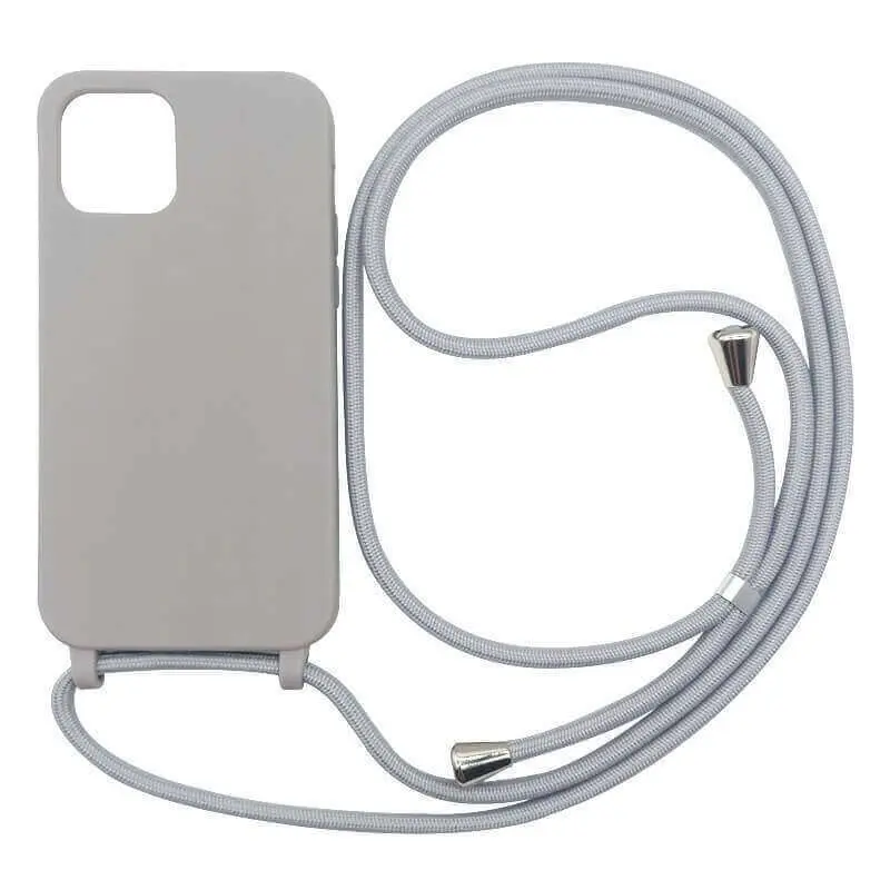 Gumový ochranný kryt se šňůrkou na krk pro Apple iPhone 16 Plus - šedý