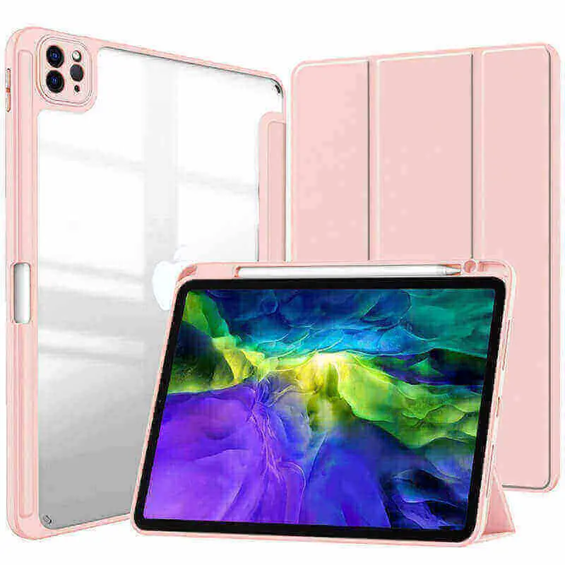 2v1 Smart flip cover + zadní silikonový ochranný obal s držákem na pero pro Xiaomi Pad 6s Pro 12.4'' - světle růžový