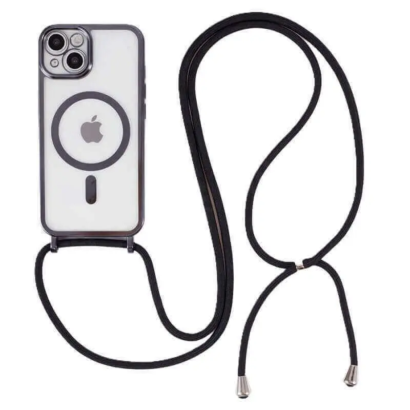 MagSafe silikonový kryt se šňůrkou pro Apple iPhone 17 Pro Max - černý