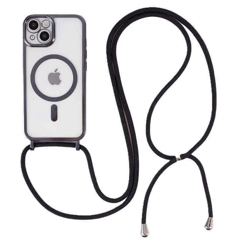 MagSafe silikonový kryt se šňůrkou pro Apple iPhone 17 Pro - černý