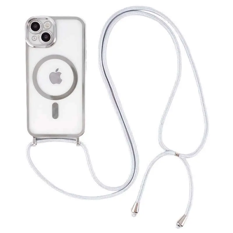 MagSafe silikonový kryt se šňůrkou pro Apple iPhone 17 - stříbrný