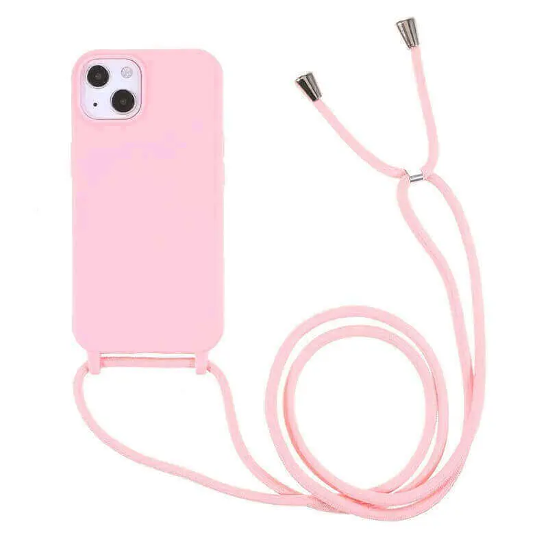 Gumový ochranný kryt se šňůrkou na krk pro Apple iPhone 17 Pro - světle růžový