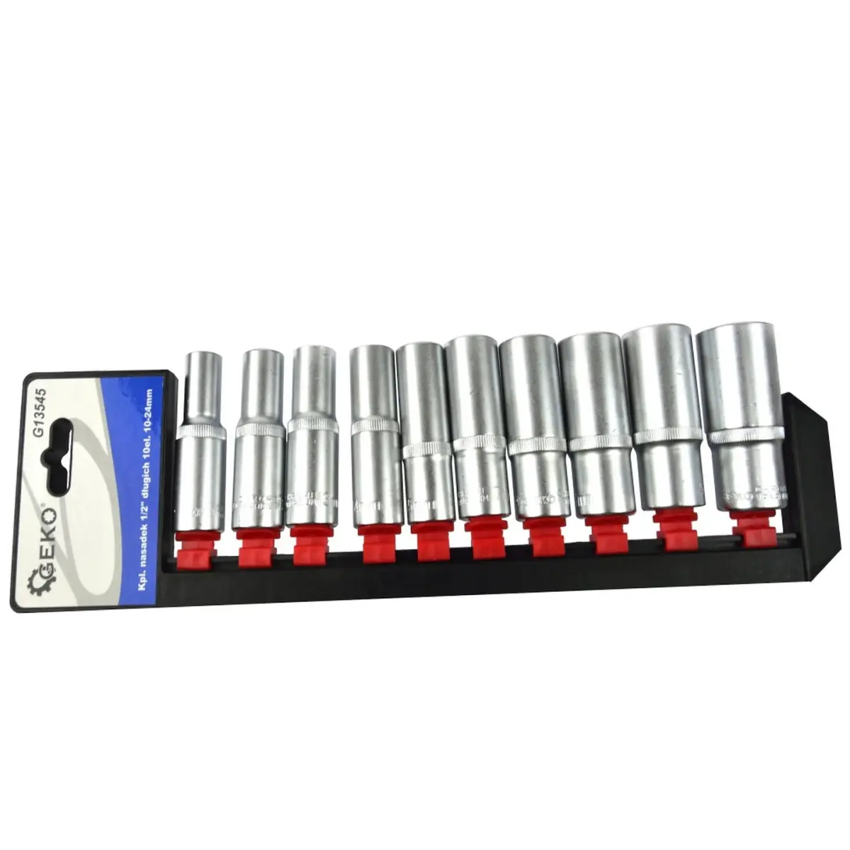 Nástrčné hlavice prodloužené 1/2" GEKO, sada 10ks, 10-24mm, CrV ocel G13545