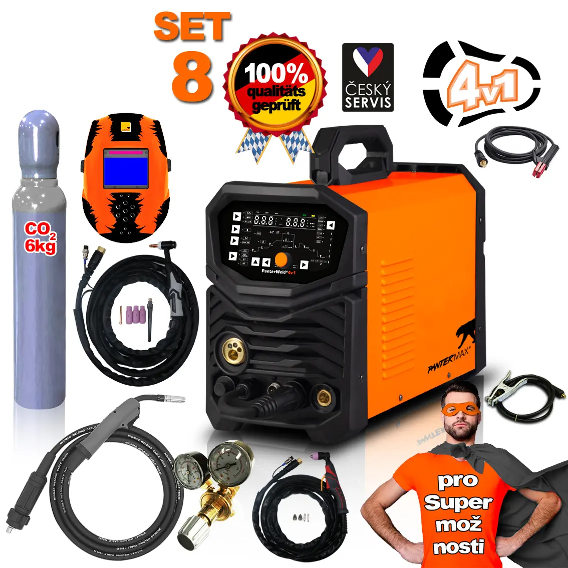 PANTERMAX Svářecí invertor PanterWeld 4v1 200 SET8 (MIG/SYN/MAN/PLASMA/DCTIG) PMPW4V1_S08