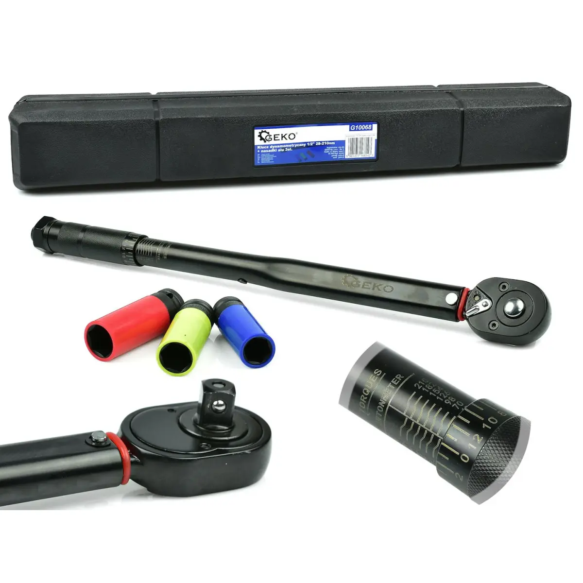 GEKO Momentový klíč 1/2" 28-210nm + alu nástrčné hlavice 3el.  Black HD G10068