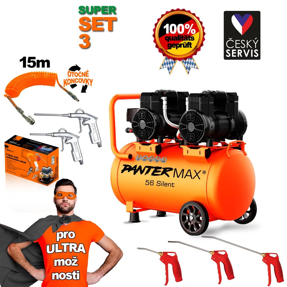 PANTERMAX Super tichý bezolejový kompresor AirFlow 56 SILENT SET3 PMAF56SI_S03