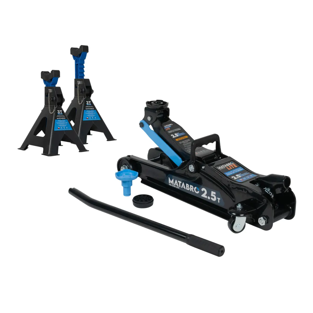 Matabro AKČNÍ SET Hydraulický nízkoprofilový zvedák (hever) 2,5t MB-LPJB-LITE s podpěrami 3t MB-JS3T SET-ZVE24
