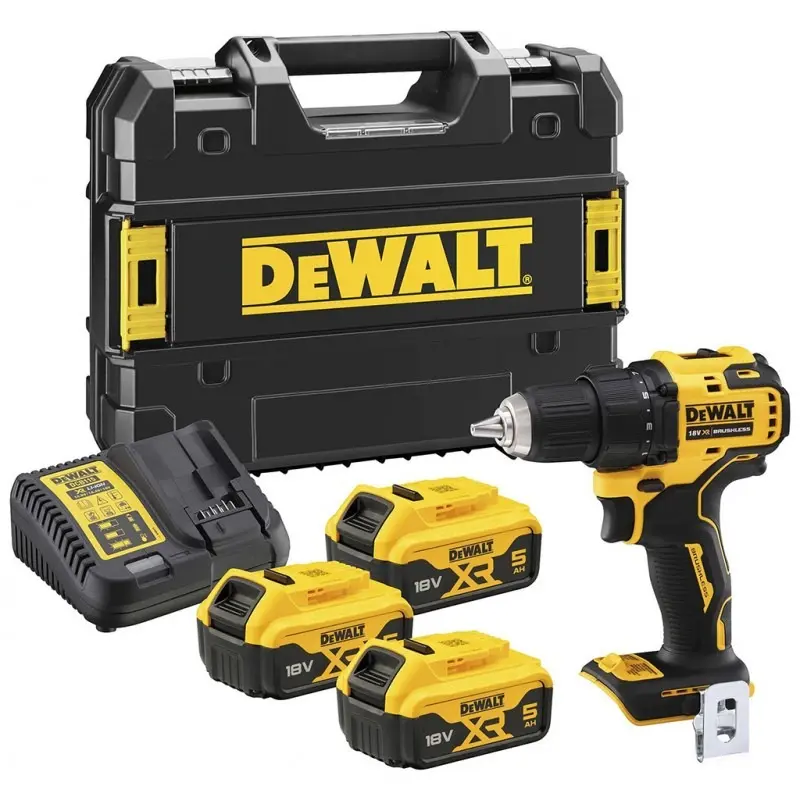 DeWALT DCD708P3T Aku Bezuhlíková vrtačka 65Nm/18V/3x5Ah baterie+kufr Tstak DCD708P3T