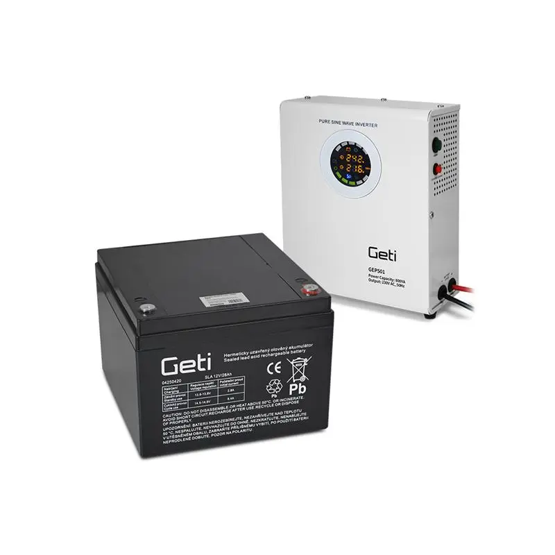 Zdroj záložní GETI GEP301 sinus 300W nástěnný + baterie 28Ah 04230657