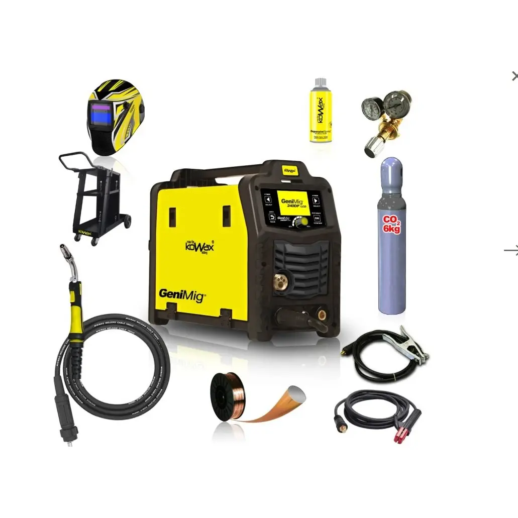 KOWAX GeniMig240DP LCD + Hořák + Kukla + Ventil + Podvozek + Plná Co2 Láhev + Sprej + 5kg drát + Kabely KWXSTGM240DP_S01aSVAset3