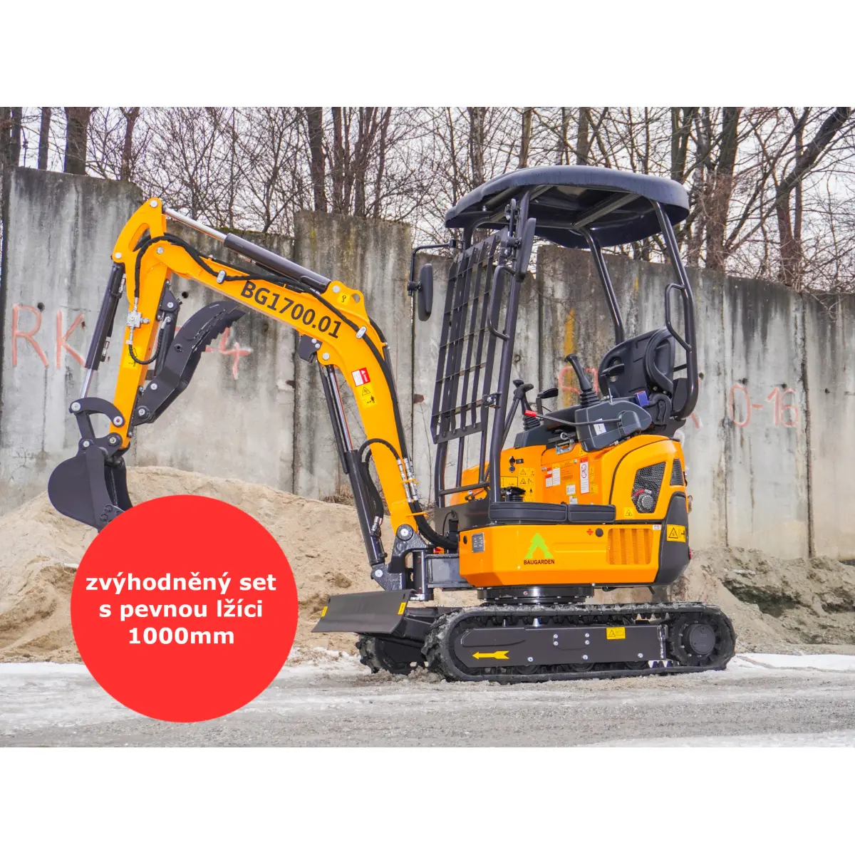 Minibagr Baugarden BG1700.01 Kubota, Hydraulický palec, zvýhodněný set s pevnou lžíci 1000mm 8001BG170001KUIISET01