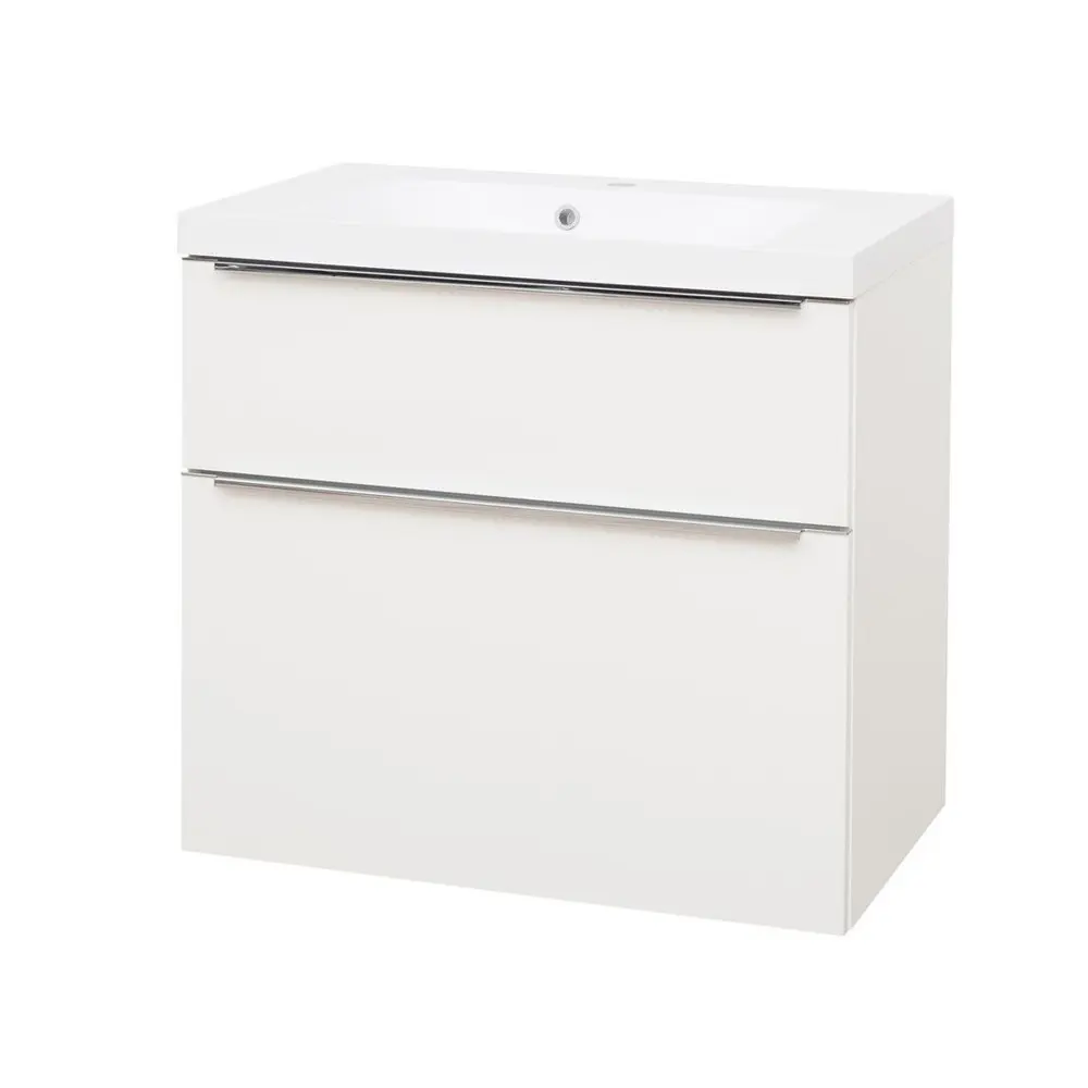 Mereo Mailo, koupelnová skříňka s umyvadlem z litého mramoru 81 cm, bílá, elox AL madlo CN511MA